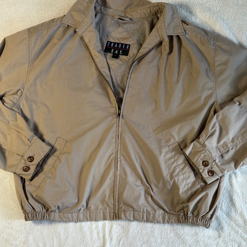 Trader Bay XL Men's Zip‑Front Beige Harrington Style Windbreaker Jacket